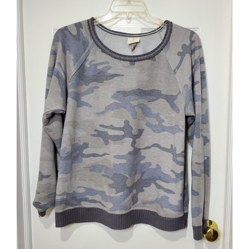 Knox Rose Women's Blue Gray Camo Long Sleeve Pullover Sweatshirt Size XL